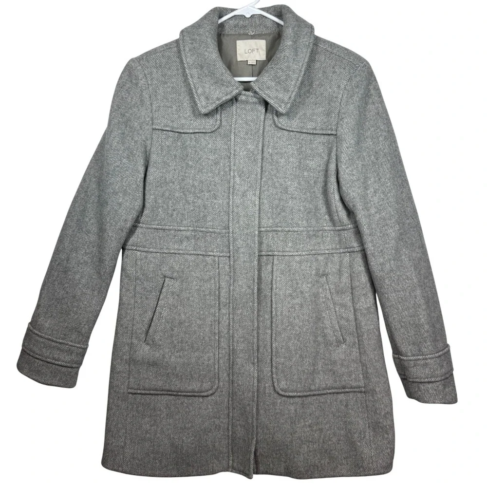 LOFT Women's Grey‎ Herringbone Wool Blend Peacoat Jacket Size Medium